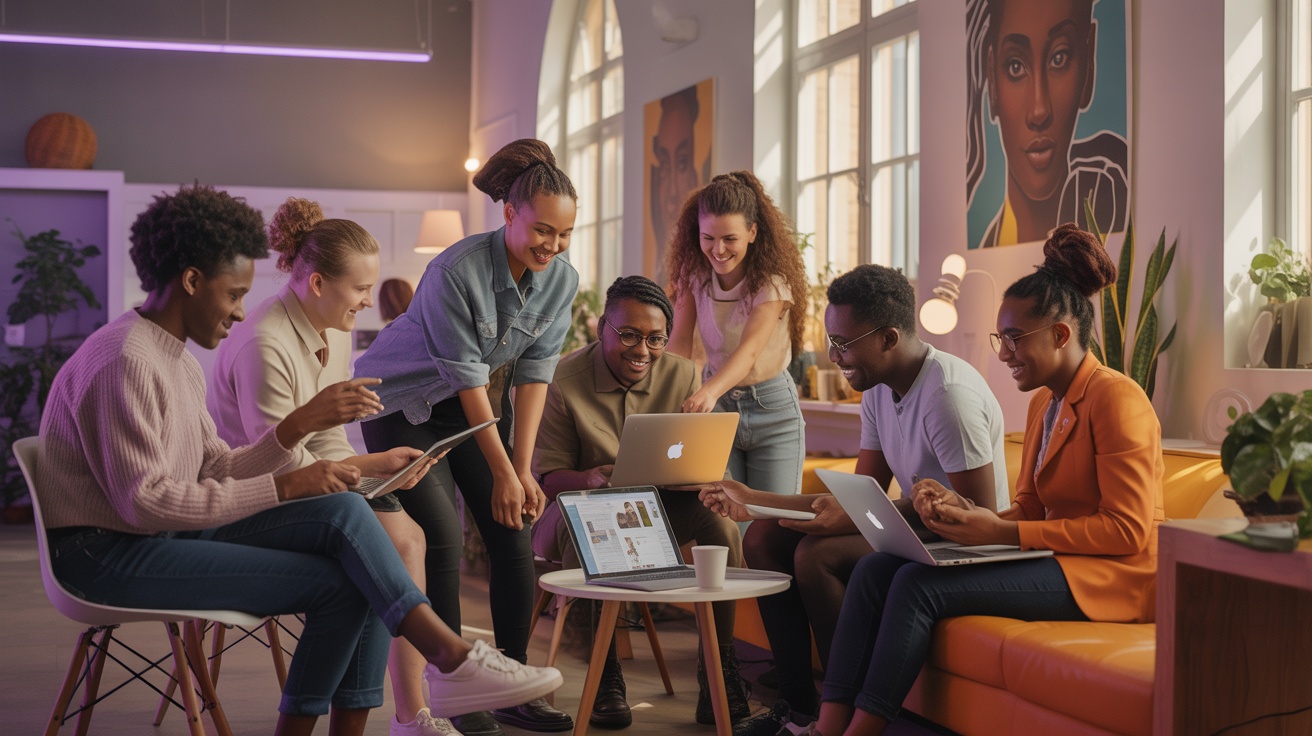 Diverse group of African and diaspora creators collaborating